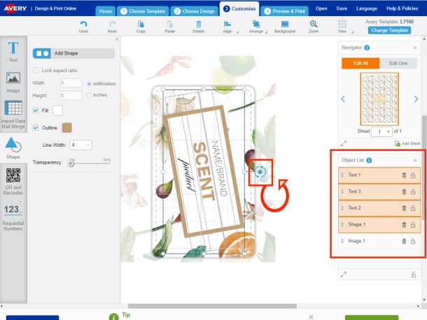 Rotate Objects and Text in Avery Design & Print