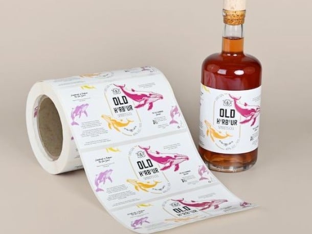 Roll labels gin bottle labels