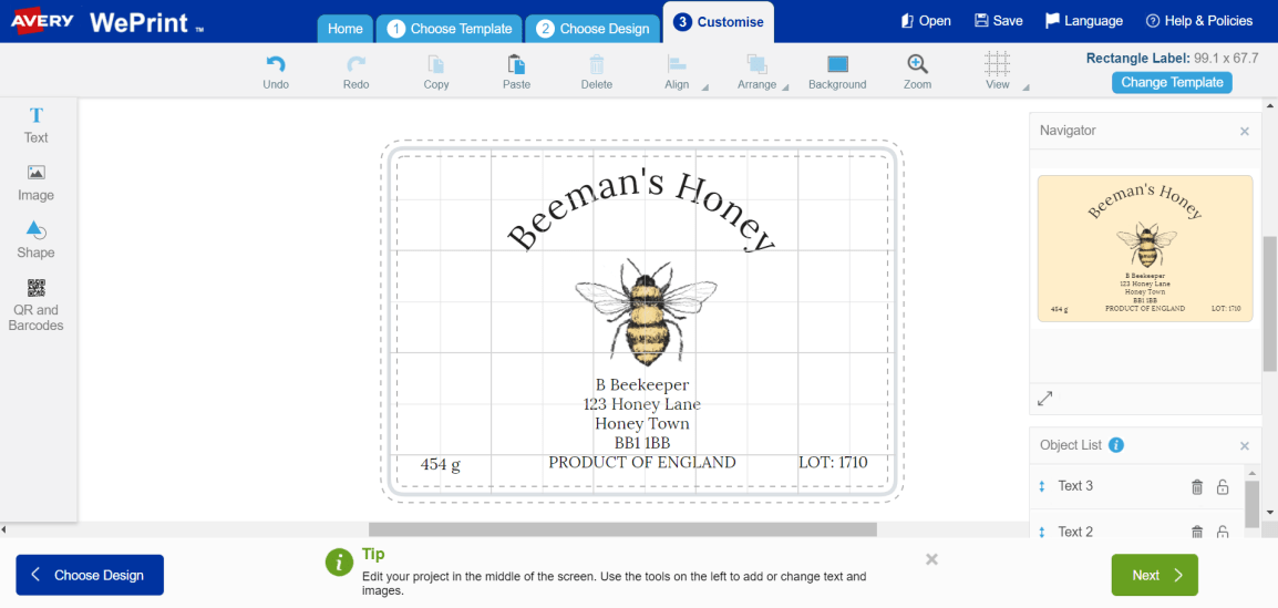 Honey Label Template Maker