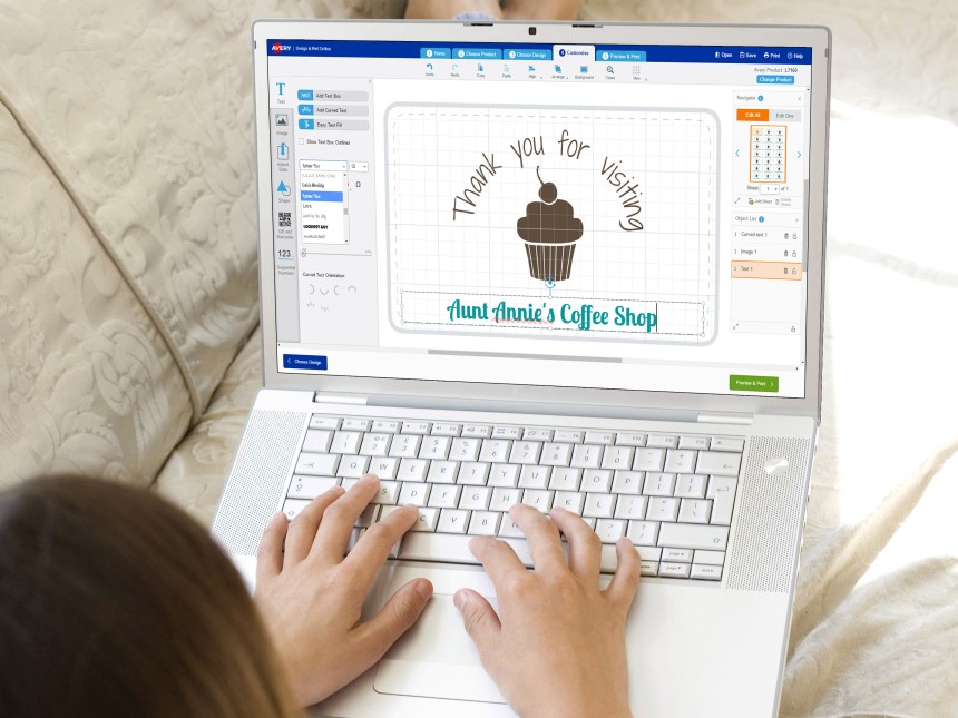 Avery Design & Print software's text tools