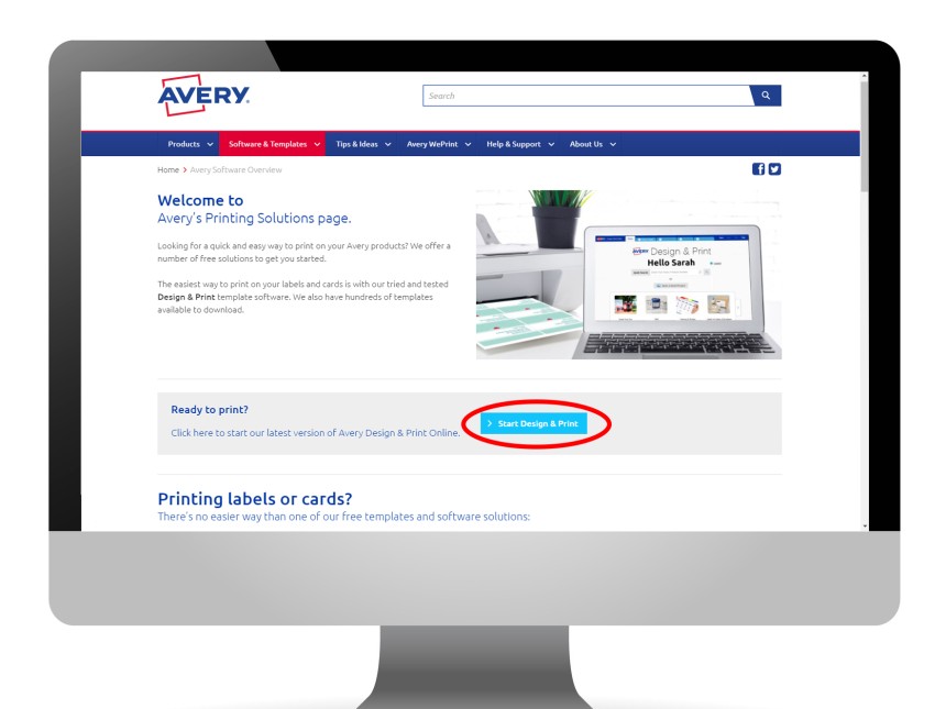 Avery Design & Print start page