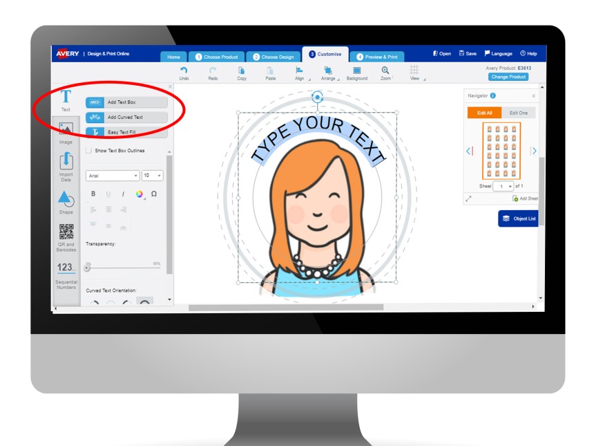How to add text in Avery Design & Print