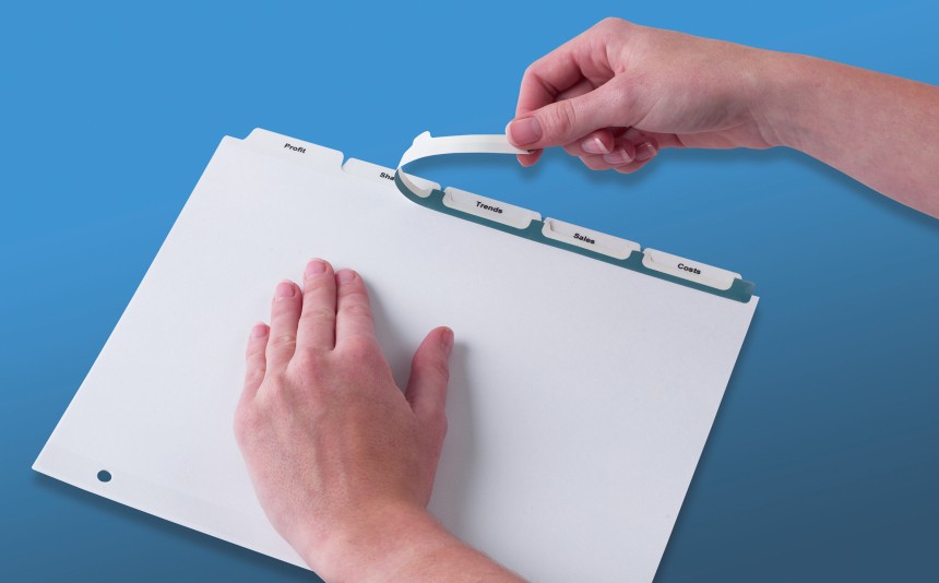 the easy apply strip removes the excess and leaves the labels secured onto your dividers
