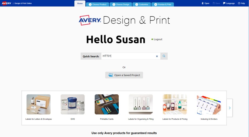 Avery Design & Print Home page