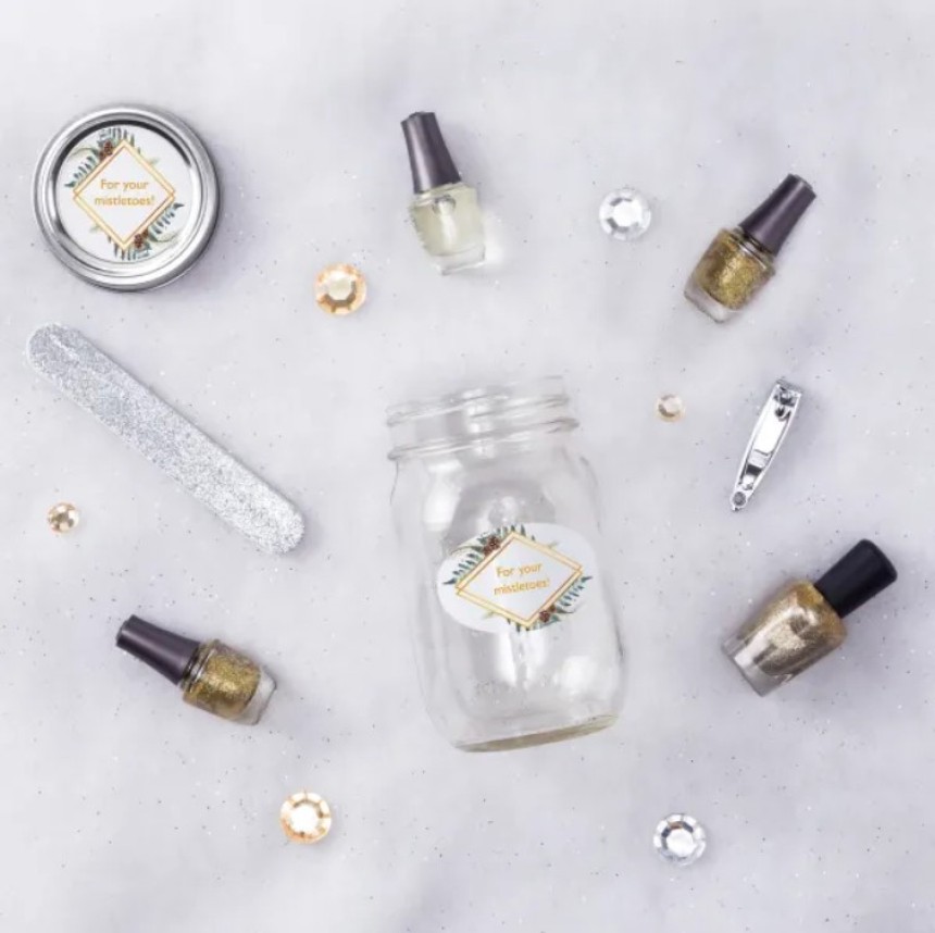 Mini Manicure Gift Jar decorated with Avery Oval and Round Labels