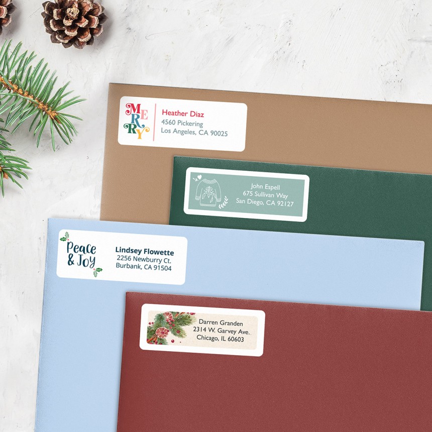 Avery return address labels with Christmas designs