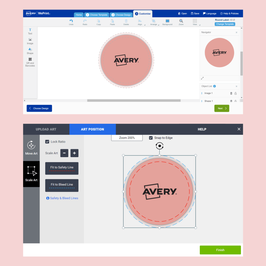 Bleed line on design and print online printing software