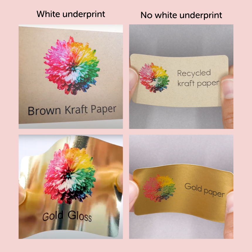 How will colours look on non-white label materials?