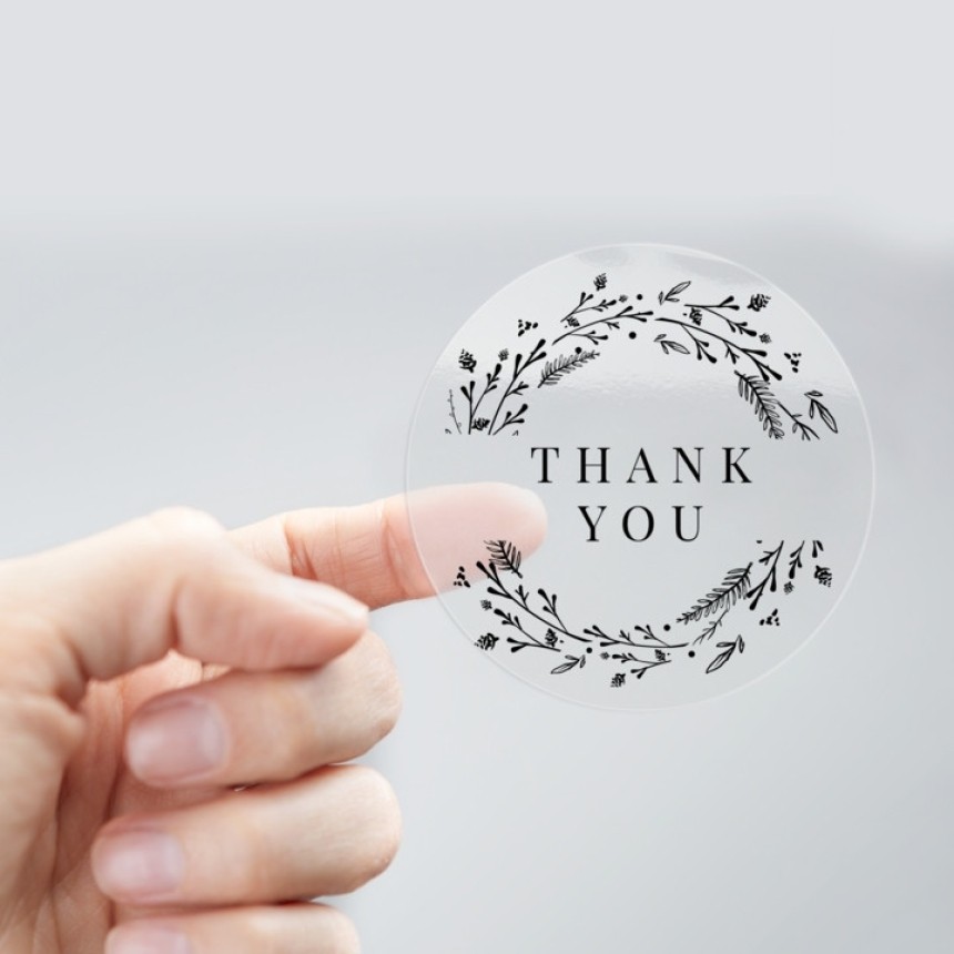 thank you round clear label sticker