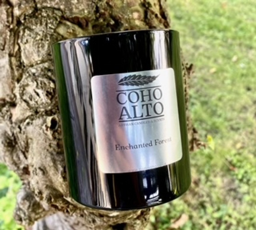 Candle silver label from Coho Alto