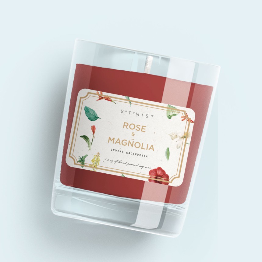 Candle wrapped with custom label
