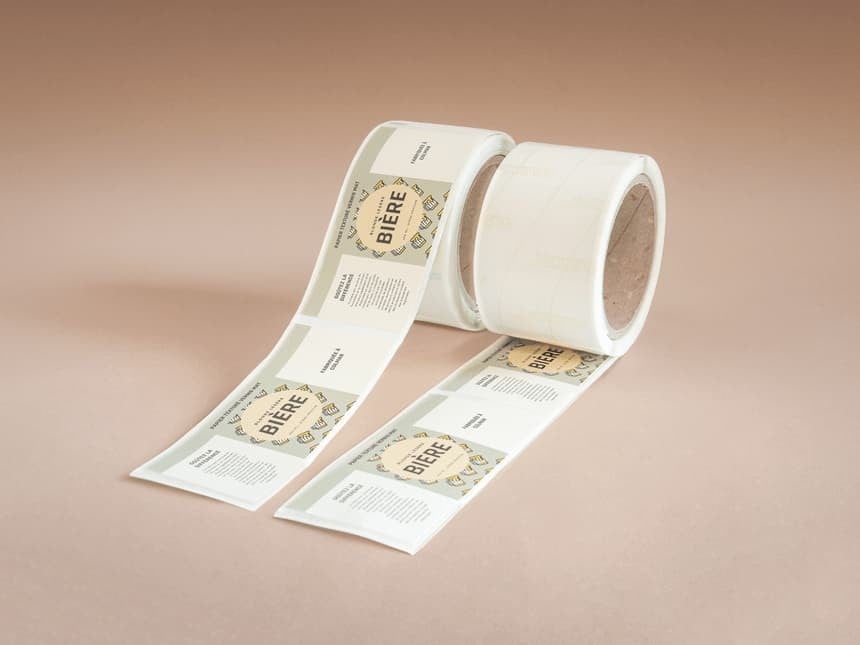 Stickers on rolls beer labels