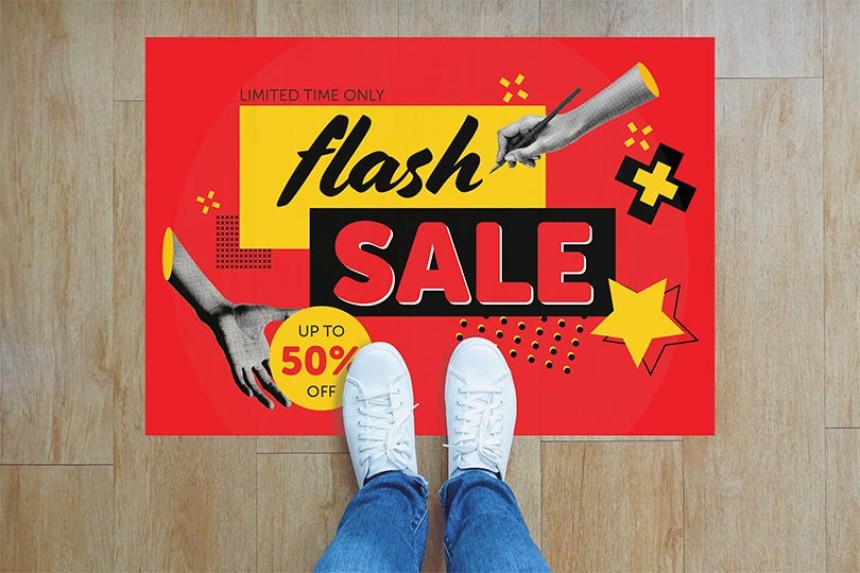 Rectangle floor sticker for sales promotions