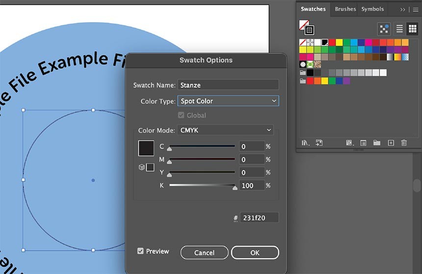 Create a new swatch for the cutline and name it Stanze