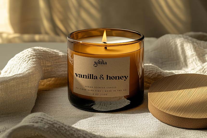 Vanilla and honey candle with kraft label