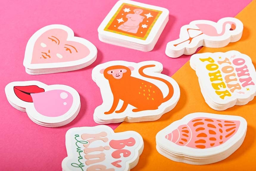 Bubble gum stickers pink orange background