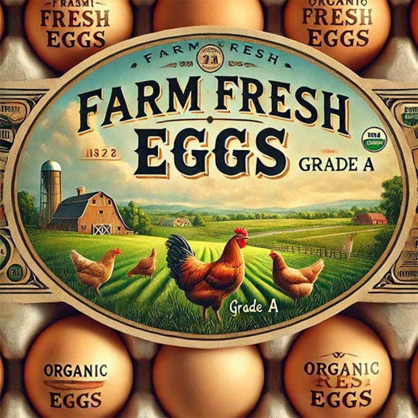 Egg tray label showing fresh farm eggs