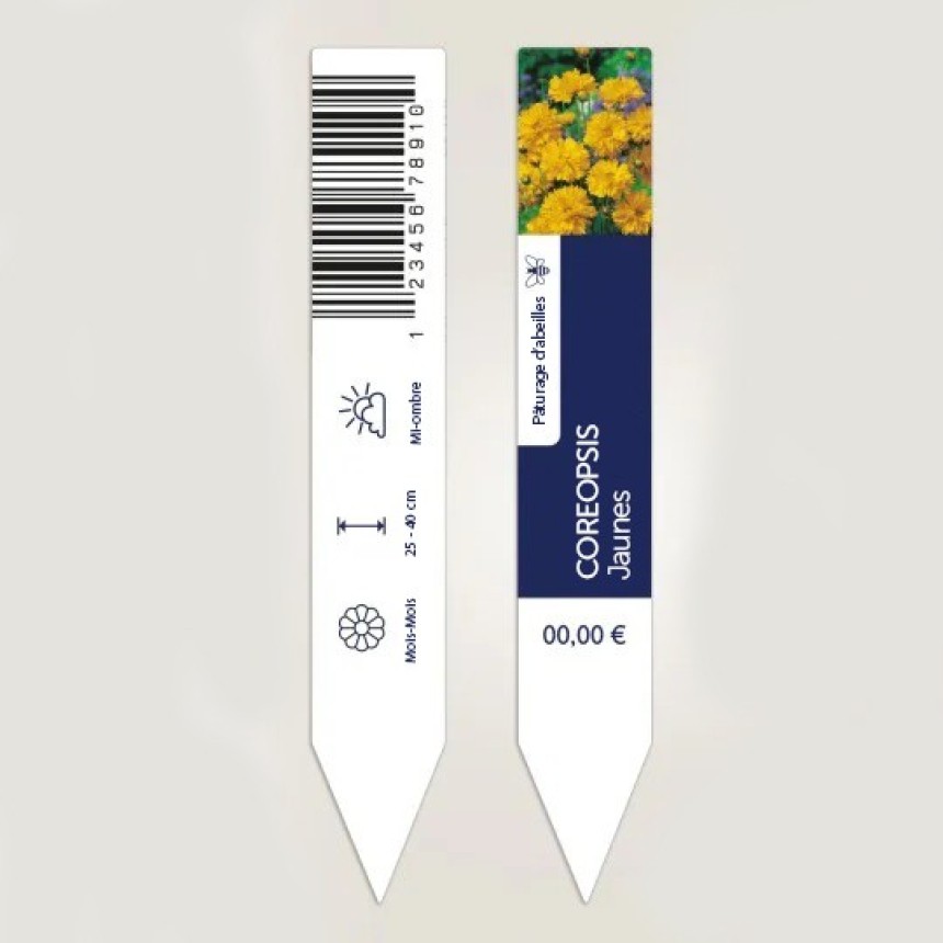 Plant label marker small 17x60mm white plastic with printed barcode