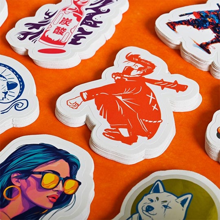 Japanese style kiss cut stickers orange background
