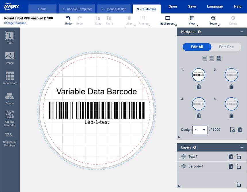 Variable data printing barcode software tool