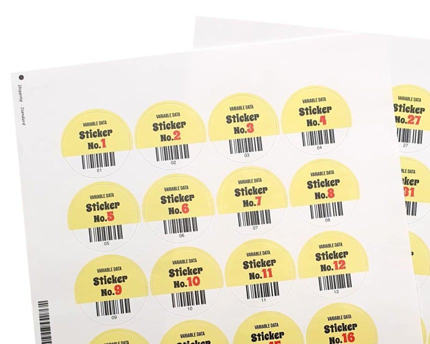 Variable data printing stickers numbered 123