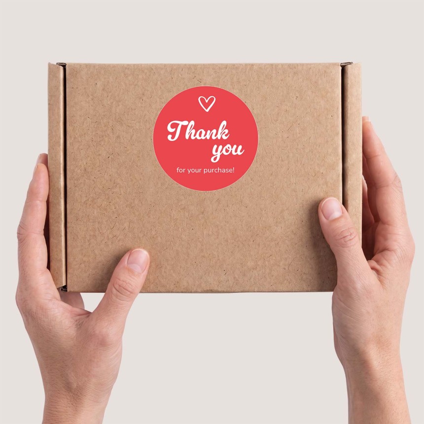 Thank you sticker on box