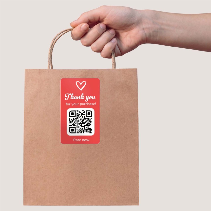 QR Thank you sticker on bag