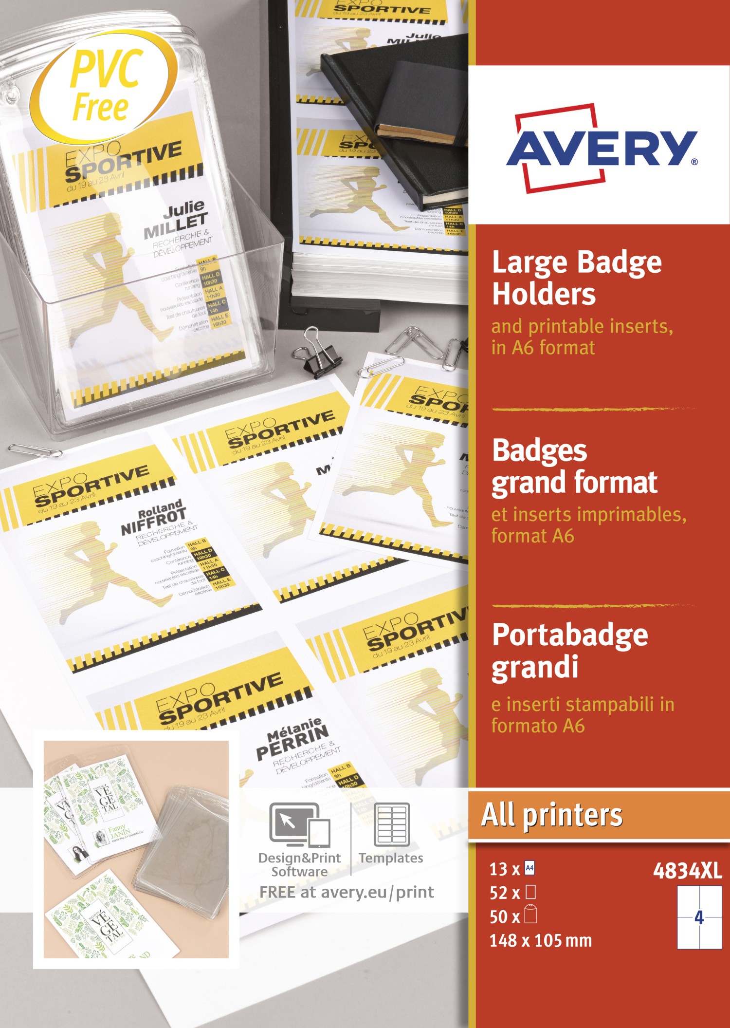 Large A6 Badge Holders with Inserts 4834XL Avery