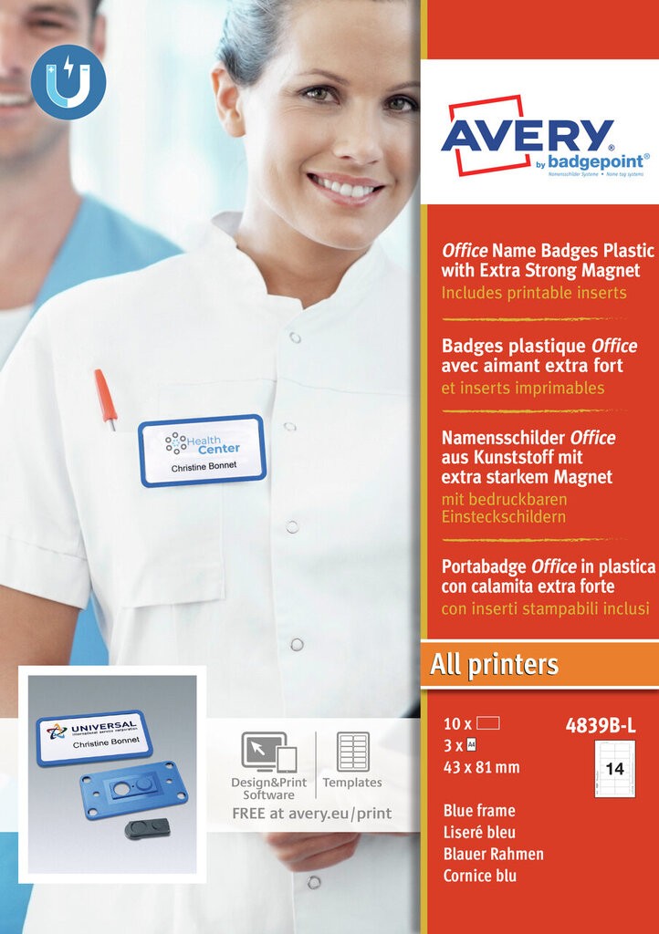 Office Name Badges Plastic with Extra Strong 4839BL Avery