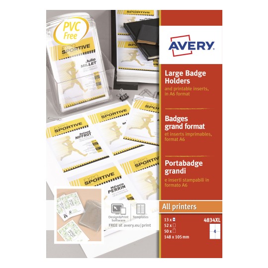 Avery 4834XL Large A6 Badge Holders with Inserts