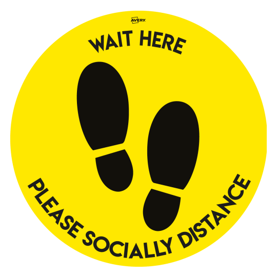 COVID Coronavirus Practise Social Distance Circular Floor Decal Yellow Black Round 405mm 2 self adhesive floor stickers per pack