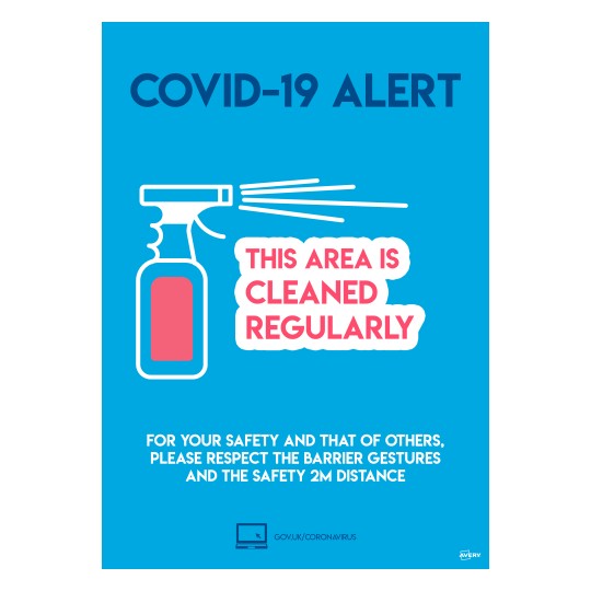 Avery COVID sign - area cleaned regularly A4 poster COVCPA4