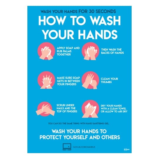Avery COVID Sign - Coronavirus How to Wash Hands A4 poster COVHTA4