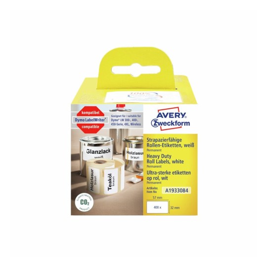 Weatherproof, Printable Plastic Labels, Compatible with Dymo® LabelWriter, Tearproof & Waterproof, White, 57 x 32 mm, 400 Labels (A1933084) A1933084
