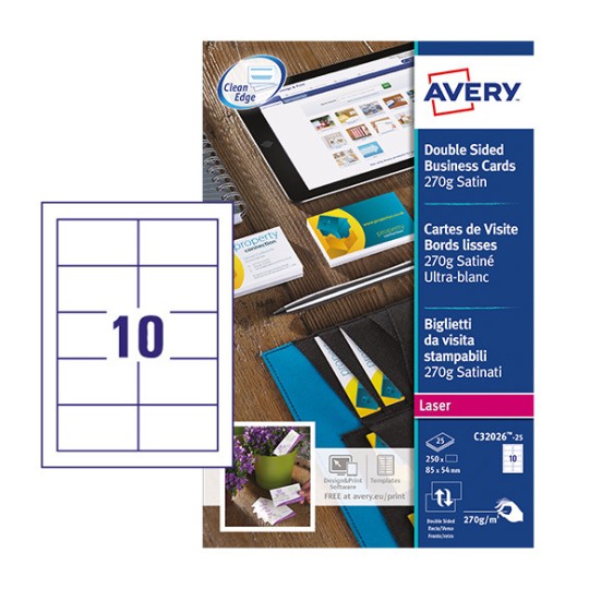 Business Cards, C32026, 25 sheets C32026-25 Content: 250 Cards / 25 Sheet