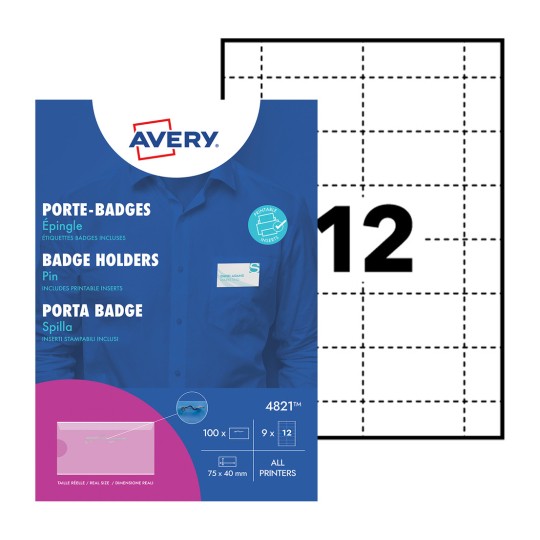 100 Pin Badge Holders 4821 Content: 108 Labels / 9 Badge