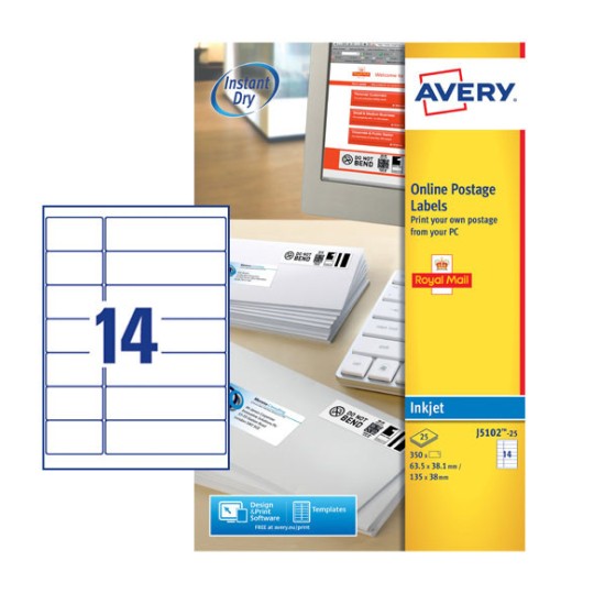 Postage Labels, J5102, 25 Sheets | J5102-25 | Avery
