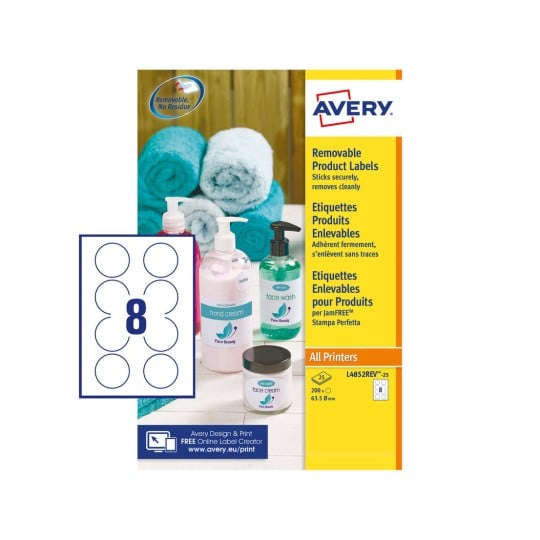 Removable Round Labels L4852REV-25 Content: 200 Labels / 25 Labels