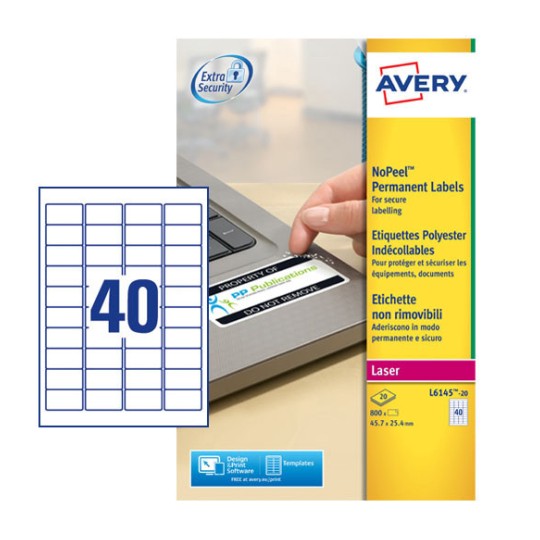 NoPeel™ Labels L6145-20 Content: 800 Labels / 20 Sheet