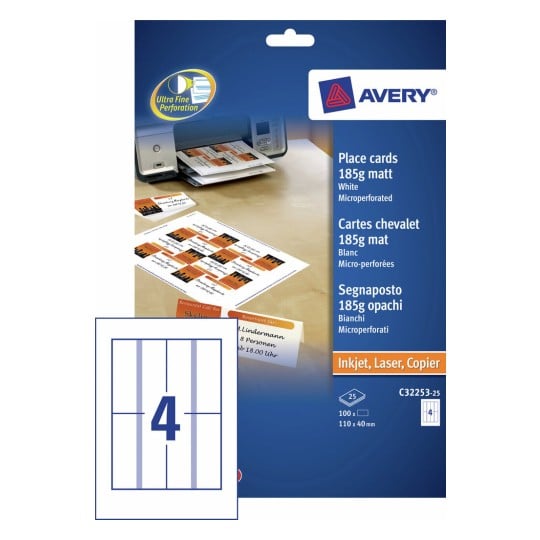 Place Cards C32253-25 Content: 100 Cards / 25 Sheet