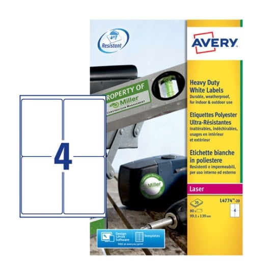 Resistant labels L4774-20 Content: 80 Labels / 20 Sheet
