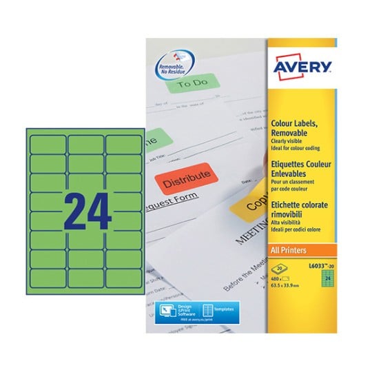 Coloured Labels L6033-20 Content: 480 Labels / 20 Sheet