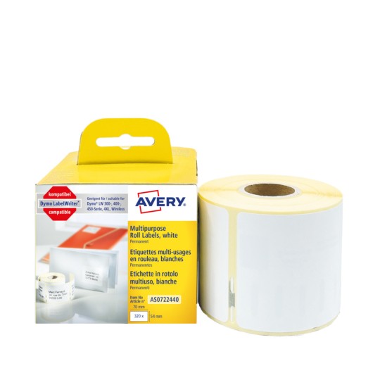 Avery Multipurpose Roll Labels - AS0722440, 70 X 54mm AS0722440 Content: 320 Labels / 320 Labels