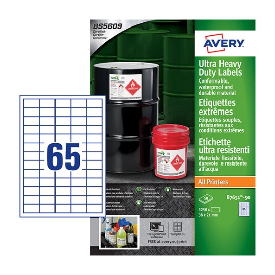 Ultra Resistant Labels B7651-50 Content: 3250 Labels / 50 Sheet