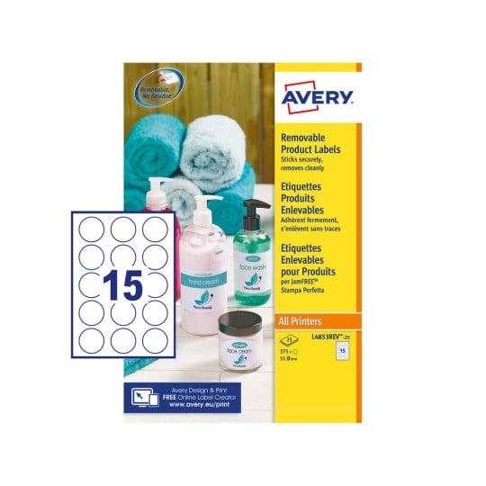 Removable Round Labels L4853REV-25 Content: 375 Labels / 25 Labels