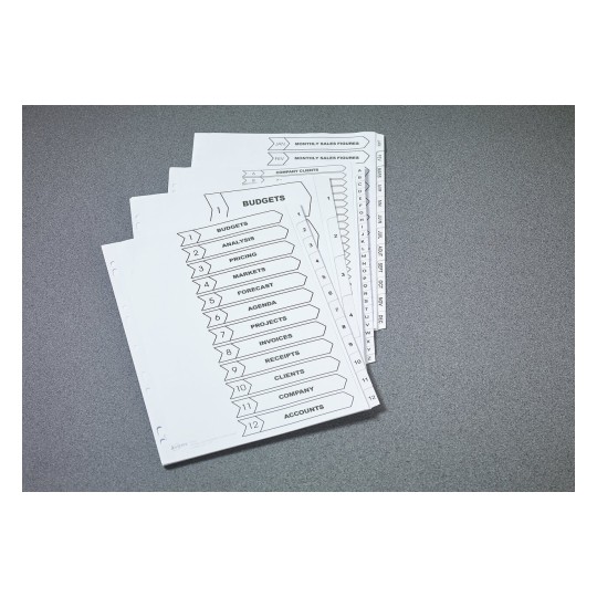 The image features several printed pages organized in a stack. Each page lists categories for budgeting, including sections like analysis, pricing, markets, and invoices, which suggest it might be for financial planning or organizational purposes.