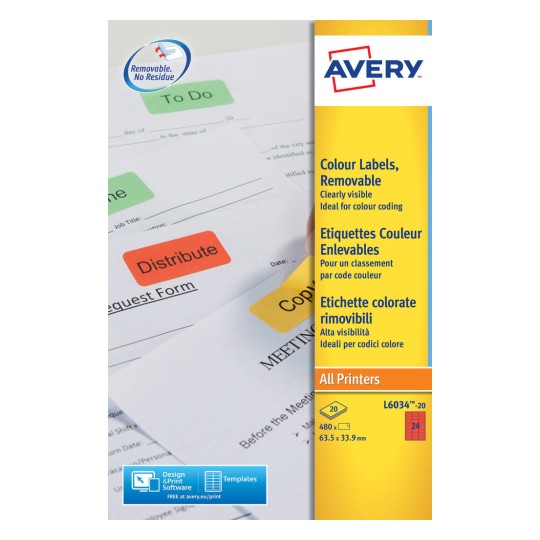 Coloured Labels, L6034, 20 sheets L6034-20
