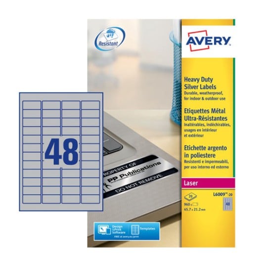 Resistant labels L6009-20 Content: 960 Labels / 20 Sheet