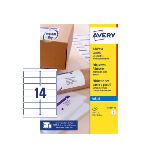A4 14 per Sheet White Address Labels for Inkjet & Laser L7163 & J8163 