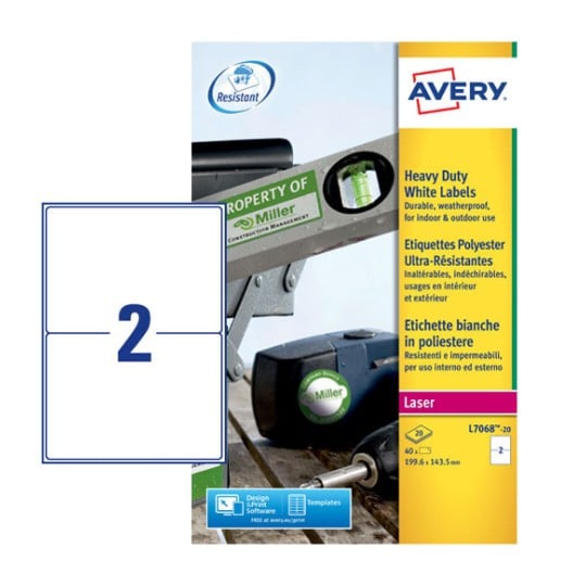 Resistant Labels L7068-20 Content: 40 Labels / 20 Sheet